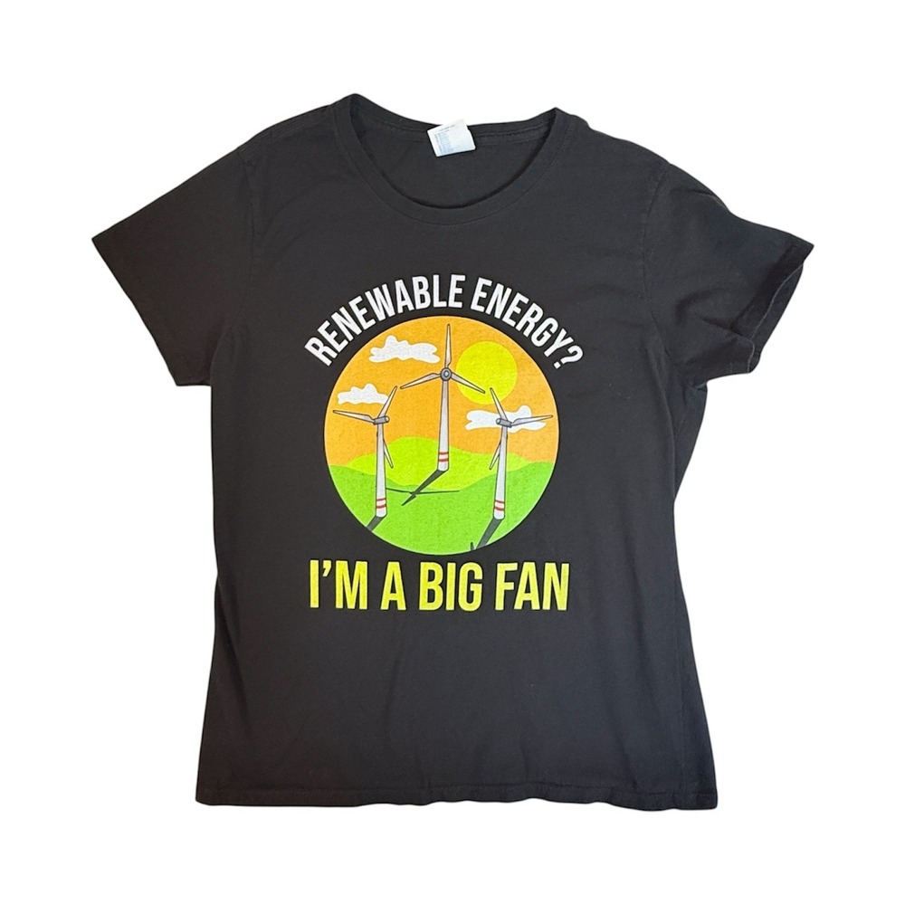 Port & Company T-Shirt Women Medium Black Renewable Energy Big Fan Graphic